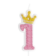 46 X PARTY GO 2.76 INCH BIRTHDAY NUMBER CANDLE, GLITTER NUMBER CANDLE WITH CROWN CAKE TOPPER DECORATIONS FOR BIRTHDAY CAKES WEDDING ANNIVERSARY GRADUATION FESTIVAL PARTY , PINK 1  - TOTAL RRP £174: L