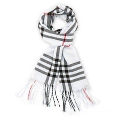 25 X VIMATE WHITE BLACK PLAID SCARF, WOMEN'S LONG PLAID BLANKET CHUNKY OVERSIZED WINTER , UK-WHITE BLACK PLAID  - TOTAL RRP £124: LOCATION - TABLES