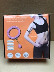 QUANTITY OF ASSORTED ITEMS TO INCLUDE PTERYGOID WEIGHTED HULA HOOP, SMART HULA HOOP WITH BALL, 24 DETACHABLE KNOTS AUTO-SPINNING FITNESS WEIGHT LOSS MASSAGE FOR ADULTS AND KIDS EXERCISING, PINK: LOCA