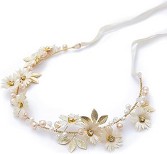 QUANTITY OF  DAISY PEARL FLOWER VINE HEADBAND, RHINESTONES HEADPIECE FOR WOMEN GIRLS IN BRIDAL WEDDING PARTY HAIR DECORATION, WHITE  - TOTAL RRP £152: LOCATION - C RACK