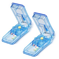 QUANTITY OF ASSORTED ITEMS TO INCLUDE 2 PCS PILL CUTTER, PORTABLE 2-IN-1 PILL SPLITTER WITH BLADE AND STORAGE COMPARTMENT FOR SMALL OR LARGE PILLS CUT IN HALF QUARTER FOR PILLS TABLETS , GREY + BLUE