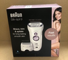 BRAUN SILK-ÉPIL 9 EPILATOR, FOR LONG-LASTING HAIR REMOVAL WITH 40 TWEEZERS, ELECTRIC SHAVER & TRIMMER, COOLING GLOVE, WET & DRY, 100% WATERPROOF, GIFTS FOR WOMEN, 9-710, WHITE.: LOCATION - A