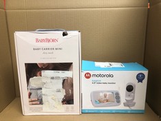 QUANTITY OF BABY & TODDLER ITEMS TO INCLUDE MOTOROLA NURSERY EASE 34 - BABY MONITOR WITH CAMERA - 4.3 INCH VIDEO BABY MONITOR DISPLAY - NIGHT VISION, BIDIRECTIONAL COMMUNICATION, LULLABIES, ZOOM, ROO