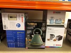 QUANTITY OF KITCHEN & APPLIANCES ITEMS TO INCLUDE TOWER T10044JDE CAVALETTO PYRAMID KETTLE WITH FAST BOIL, DETACHABLE FILTER, 1.7L, 3000 W, JADE & CHAMPAGNE GOLD: LOCATION - A