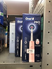 QUANTITY OF HEALTH & BEAUTY ITEMS TO INCLUDE ORAL-B PRO 3 ELECTRIC TOOTHBRUSHES FOR ADULTS, 1 3D WHITE TOOTHBRUSH HEAD, 3 MODES WITH TEETH WHITENING, 2 PIN UK PLUG, 3000, PINK: LOCATION - B