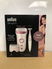 BRAUN SILK-PIL 9 EPILATOR FOR LONG-LASTING HAIR REMOVAL WITH ELECTRIC SHAVER & TRIMMER & BIKINI TRIMMER, 100% WATERPROOF, UK 2 PIN PLUG, 9-890, WHITE.: LOCATION - B