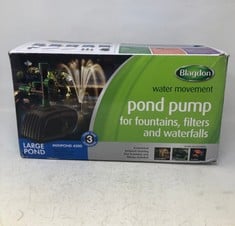 BLAGDON MIDIPOND HIGH PERFORMANCE POND PUMP TO RUN FOUNTAINS, WATERFALLS & FILTERS, 5 FOUNTAIN HEADS, ADJUSTABLE EXTENSION PIPES, FITTINGS INCLUDED, EASY CLEAN, FOR PONDS UP TO 4620 LITRES, BLACK.: L