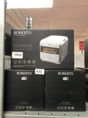 QUANTITY OF TV & AUDIO ITEMS TO INCLUDE ROBERTS SOUND 48 DAB+ FM USB CD RADIO ALARM CLOCK BLACK: LOCATION - E