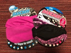 QUANTITY OF CLOTHING & APPAREL ITEMS TO INCLUDE BANDARF - 12-IN-1 BANDANA AND SCARF THAT'S ALSO A GREAT FACE MASK - PURPLE: LOCATION - E