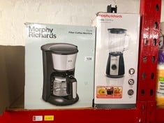 MORPHY RICHARDS 162501 EQUIP FILTER COFFEE MACHINE, GLASS, 1000 W, 1.2 LITERS, BRUSHED STEEL + MORPHY RICHARDS GLASS TABLE BLENDER : LOCATION - A