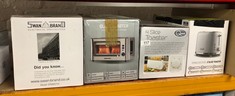 QUANTITY OF KITCHEN & APPLIANCES ITEMS TO INCLUDE QUEST 4 SLICE TOASTER WHITE - EXTRA WIDE LONG SLOTS FOR CRUMPETS AND BAGELS - 6 SETTINGS - REHEAT AND DEFROST: LOCATION - A