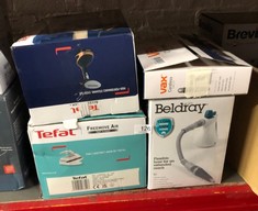 QUANTITY OF ITEMS TO INCLUDE TEFAL ACCESS STEAM HANDHELD CLOTHES STEAMER, NO IRONING BOARD NEEDED, 2 STEAM LEVELS, SANITISING STEAM, BLACK & ROSE GOLD, DT8103: LOCATION - A