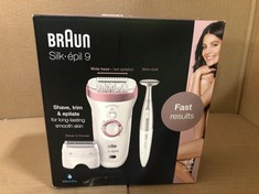 BRAUN SILK-EPIL 9 EPILATOR FOR LONG-LASTING HAIR REMOVAL WITH ELECTRIC SHAVER & TRIMMER & BIKINI TRIMMER, 100% WATERPROOF, UK 2 PIN PLUG, 9-890, WHITE.: LOCATION - A