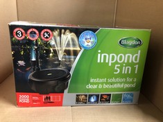 BLAGDON INPOND 5-IN-1 3000 EASY CARE CLEAN POND SOLUTION, 10W POND PUMP & FILTER WITH UV CLARIFIER FOR ALGAE CONTROL AND CLEAR WATER, LED LIGHT, 3 FOUNTAIN HEADS, FOR PONDS UP TO 3,000L, BLACK.: LOCA