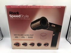 SHARK SPEEDSTYLE IONIC HAIR DRYER & STYLER WITH RAPIDGLOSS FINISHER WITH STORAGE BAG & HAIR CLIPS, 5 STYLERS, FOR ALL HAIR TYPES, ULTRA FAST DRYING, SMOOTHS FLYAWAYS, NO HEAT DAMAGE, BLACK/COPPER.: L