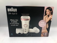 BRAUN SILK EPIL 9 EPILATOR HAIR REMOVAL, INCLUDES FACIAL CLEANSING BRUSH HIGH FREQUENCY MASSAGE CAP SHAVER AND TRIMMER HEAD, CORDLESS, WET & DRY, 100% WATERPROOF, UK 2 PIN PLUG, 9-880, WHITE/PINK.: L