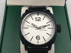 MENS FRANK SCHMIDT WATCH LARGE BLACK CASE WHITE PILOT DIAL BLACK  FABRIC STRAP 3ATM WATER RESISTANT GIFT BOX INCLUDED EST £290: LOCATION - TOP 50 RACK