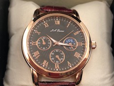 MENS LA BANUS WATCH GOLD COLOUR CASE LEATHER STRAP GIFT BOX : LOCATION - TOP 50 RACK