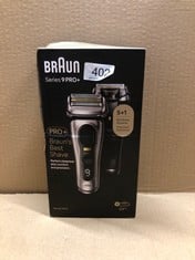 BRAUN SERIES 9 PRO ELECTRIC SHAVER WITH 3+1 HEAD, PROLIFT TRIMMER, CHARGING STAND & TRAVEL CASE, SONIC TECHNOLOGY, UK 2 PIN PLUG, 9417S, SILVER RAZOR.: LOCATION - C