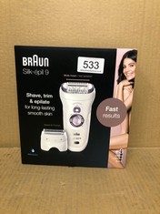 1 X BRAUN SILK-ÉPIL 9 EPILATOR, FOR LONG-LASTING HAIR REMOVAL WITH 40 TWEEZERS, ELECTRIC SHAVER & TRIMMER, COOLING GLOVE, WET & DRY, 100% WATERPROOF, GIFTS FOR WOMEN, 9-710, WHITE.: LOCATION - D