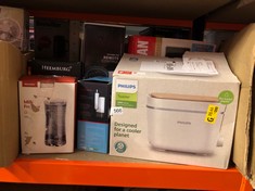 QUANTITY OF KITCHEN & APPLIANCES ITEMS TO INCLUDE PHILIPS ECO CONSCIOUS EDITION TOASTER 5000 SERIES, 100% BIO-BASED PLASTICS*, 8 BROWNING SETTINGS, 2 SLOT COMPACT DESIGN, 830W POWER, SILK WHITE MATT