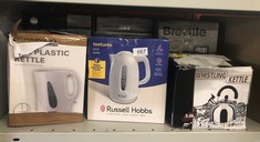 QUANTITY OF  ITEMS TO INCLUDE RUSSELL HOBBS TEXTURES ELECTRIC 1.7L CORDLESS KETTLE (FAST BOIL 3KW, WHITE PREMIUM PLASTIC, MATT & HIGH GLOSS FINISH, REMOVABLE WASHABLE ANTI-SCALE FILTER, PUSH TO OPEN