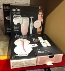 QUANTITY OF HEALTH & BEAUTY ITEMS TO INCLUDE BRAUN SILK-ÉPIL 5 EPILATOR FOR HAIR REMOVAL, 3 IN 1, INCLUDES SHAVER & TRIMMER HEAD, CORDLESS, GENTLE HAIR REMOVAL SETTING, WET & DRY, 100% WATERPROOF, 2