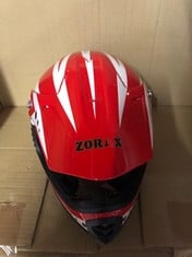 ZORAX MOTORBIKE HELMET FOR KIDS SIZE LARGE COLOURS RED AND WHITE: LOCATION - G