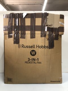 RUSSELL HOBBS 3-IN1 PEDESTAL FAN & BOX OF ASSORTED TABLET CASES/COVERS