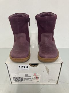 CLARKS FLASH CLOUDY BERRY LEATHER CHILDREN'S BOOT - SIZE 6 F (639761)