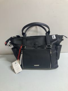 STORKSAK BLACK LEATHER BABY CHANGING BAG (618474)