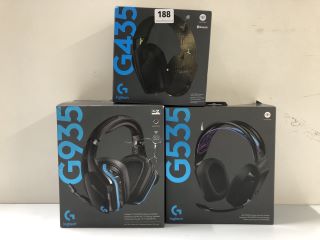 3 X ASSORTED LOGITECH GAMING HEADSETS INC.G935 WIRELESS 7.1 LIGHTSYNC GAMING HEADSET