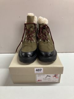 JOHN LEWIS HIKR WARM LINED GREEN KHAKI BOOTS - SIZE: 4 (636209)