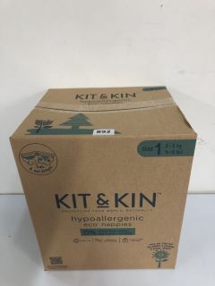 BOX OF KIT & KIN HYPOALLERGENIC ECO NAPPIES - SIZE 1 (2 - 5KG)