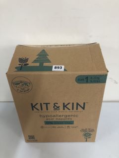 BOX OF KIT & KIN HYPOALLERGENIC ECO NAPPIES - SIZE 1 (2 - 5KG)