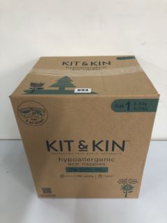 BOX OF KIT & KIN HYPOALLERGENIC ECO NAPPIES - SIZE 1 (2 - 5KG)