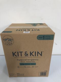 BOX OF KIT & KIN HYPOALLERGENIC ECO NAPPIES - SIZE 1 (2 - 5KG)