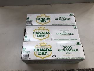 3 X 12 PACK OF CANADA DRY DIET GINGER ALE