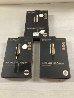 3 X SANDSTROM GOLD SERIES AERIAL LEADS WITH ADAPTORS