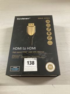 SANDSTROM GOLD SERIES HDMI TO HDMI HIGH SPEED CABLE WITH ETHERNET