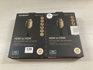 2 X SANDSTROM GOLD SERIES HDMI TO HDMI HIGH SPEED CABLE WITH ETHERNET