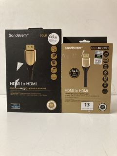 2 X ASSORTED SANDSTROM HDMI TO HDMI GOLD SERIES CABLES TO INCLUDE GOLD 8K SERIES