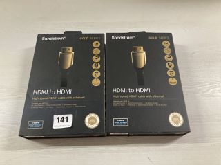 2 X SANDSTROM GOLD SERIES HDMI TO HDMI HIGH SPEED CABLE WITH ETHERNET