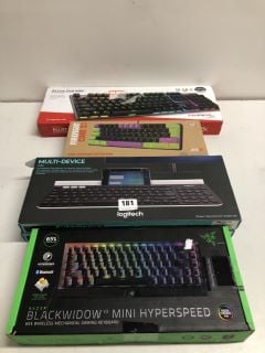 4 X ASSORTED GAMING KEYBOARDS TO INCLUDE RAZER BLACKWIDOW MINI HYPERSPEED