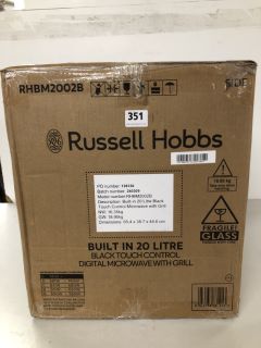 RUSSELL HOBBS BUILT IN 20 LITRE BLACK TOUCH CONTROL MICROWAVE WITH GRILL MODEL NO: RHBM2002B