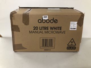 ABODE 20 LITRE WHITE MANUAL MICROWAVE MODEL NO: AMM2001-M