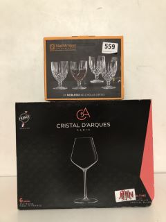 2 X ASSORTED SETS OF DRINKING GLASSES TO INCLUDE CRISTAL D'ARQUES PARIS SET OF 6 WINE GLASSES