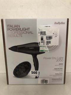 BABYLISS POWER DRY LIGHT 2000 HAIRDRYER