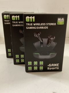 3 X G11 TRUE WIRELESS GAMING EARBUDS WITH CHARGING CASES