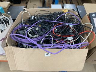 A LARGE BOX OF CABLES AND CHARGERS ETC